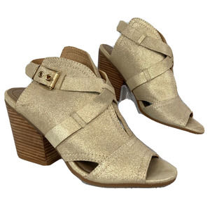Lucca Lane Sandals Womens Sz 10 Gold Leather‎ Heel Stack Heel New Open Toe